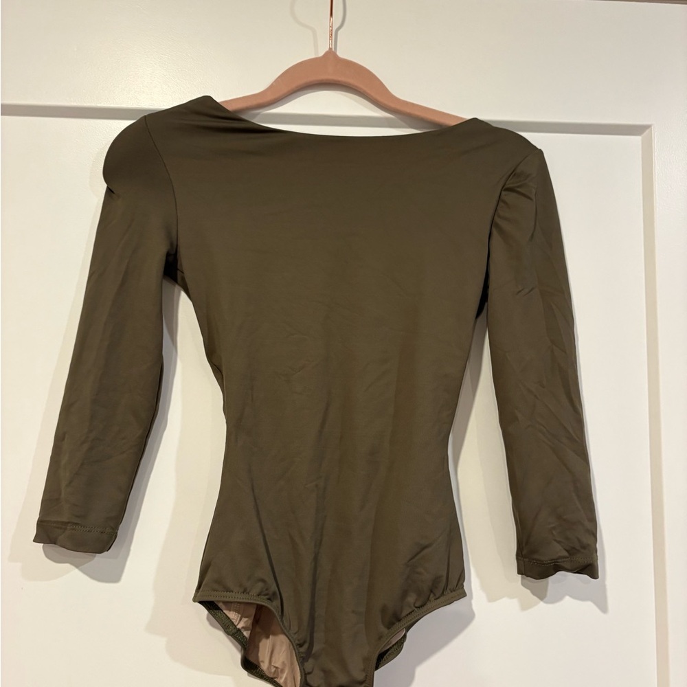 Women’s boatneck Olive Green Long Sleeve leotard